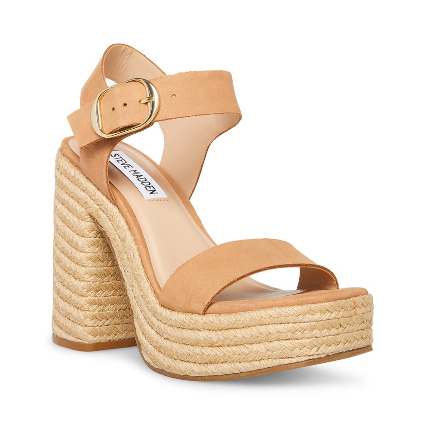 Light Brown Steve Madden Janice Nubuck Women's Heels Sandals | PH 6918FQV